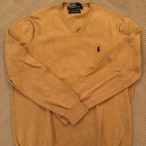 Men’s Polo V-Neck Pullover Sweater Brown Small